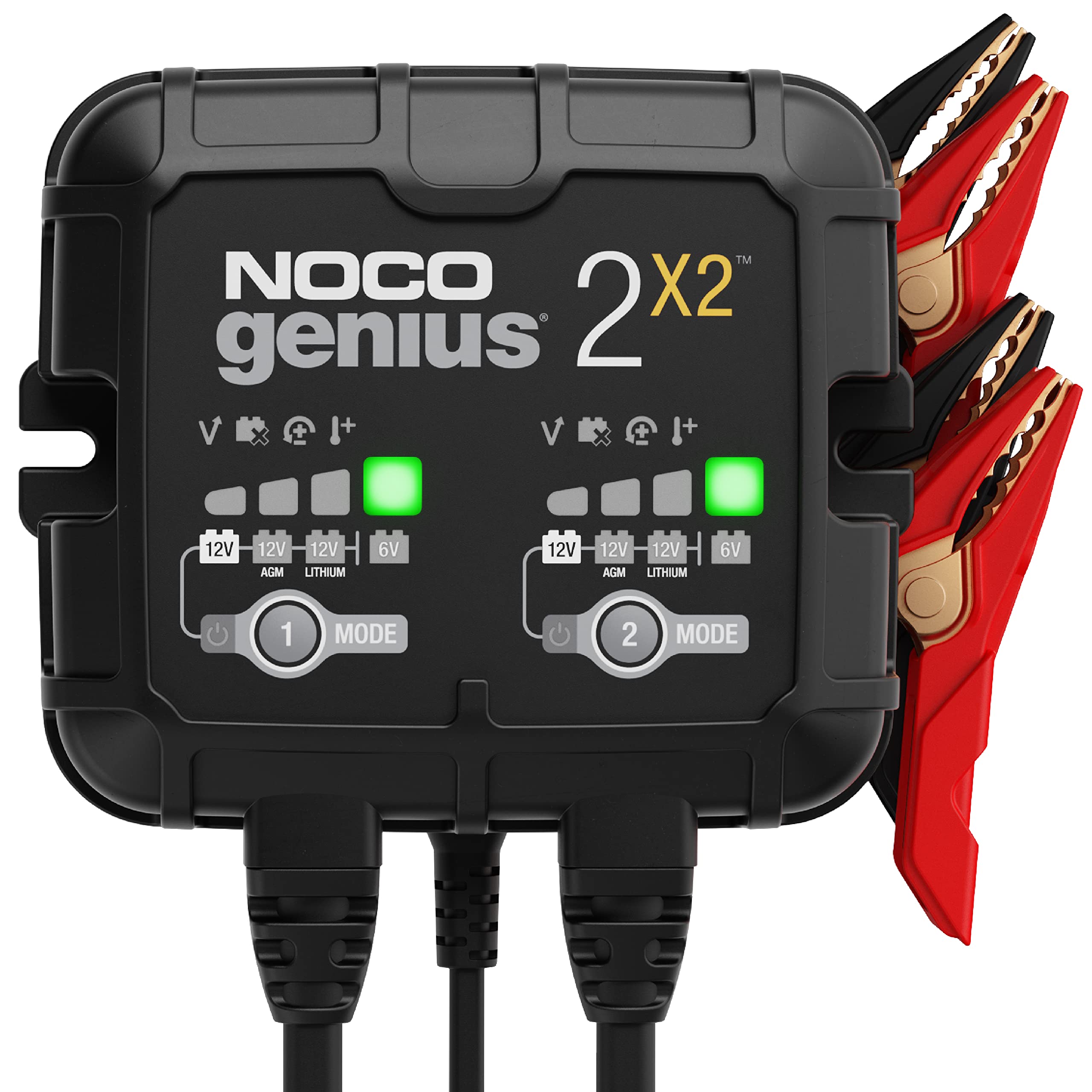 NOCO GENIUS2X2 6/12V 2-Bank Battery Charger, Trickle Charger & - Product Imagery