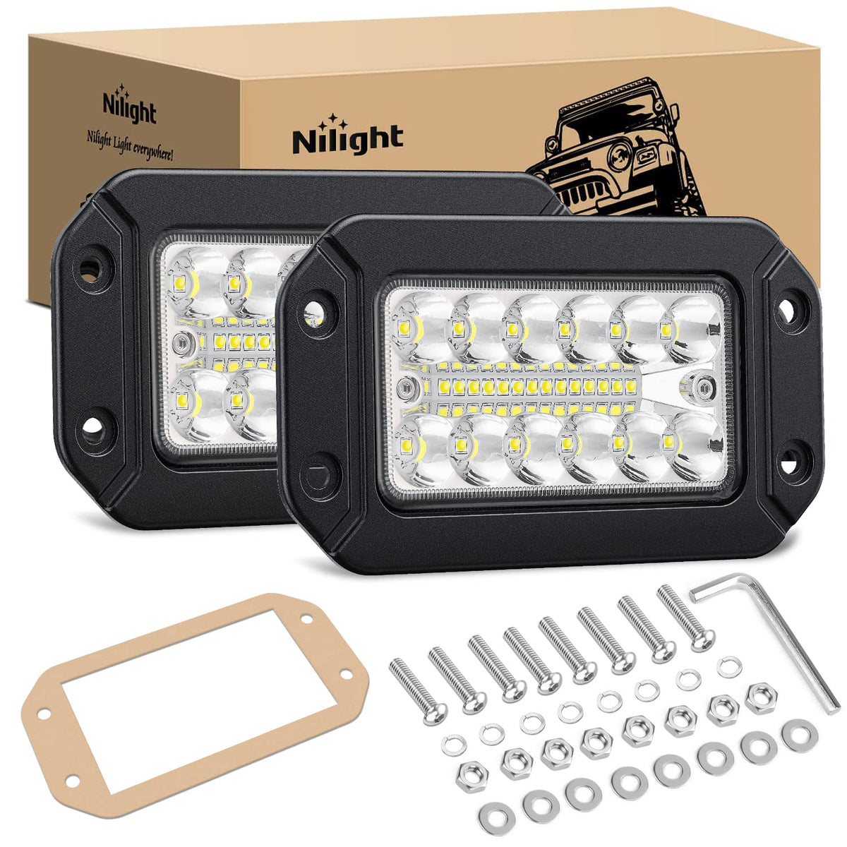 Nilight Flush Mount LED Light Pods 2PCS 6 Inch 39W Upgraded Spot - Product Imagery