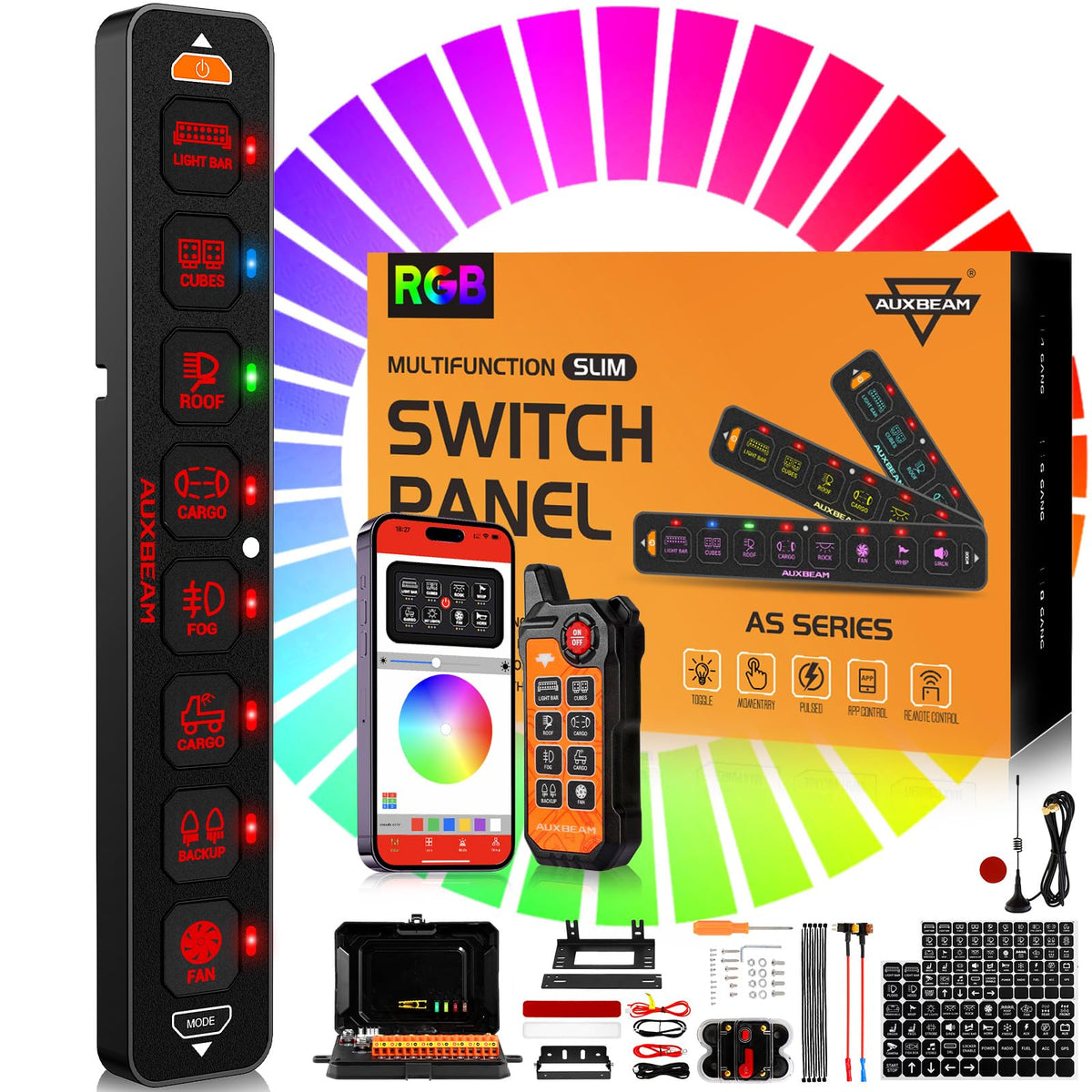 Auxbeam AS-800 Slim 8 Gang Switch Panel with Bluetooth APP - Product Imagery