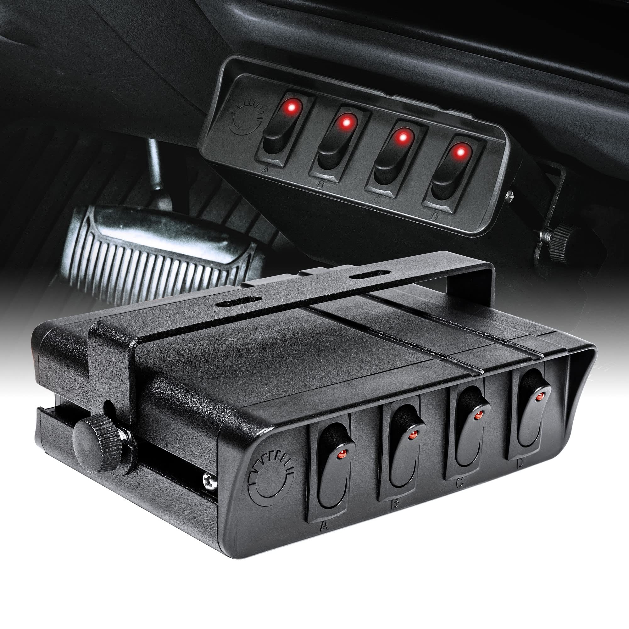 True MODS 4-Gang 12V Rocker Switch Box Panel 20A SPST Toggle for - Product Imagery