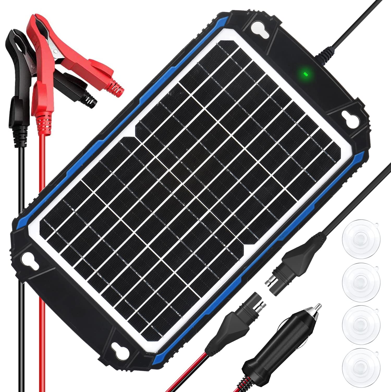 SUNER POWER Waterproof 12W 12V Solar Battery Charger & - Product Imagery