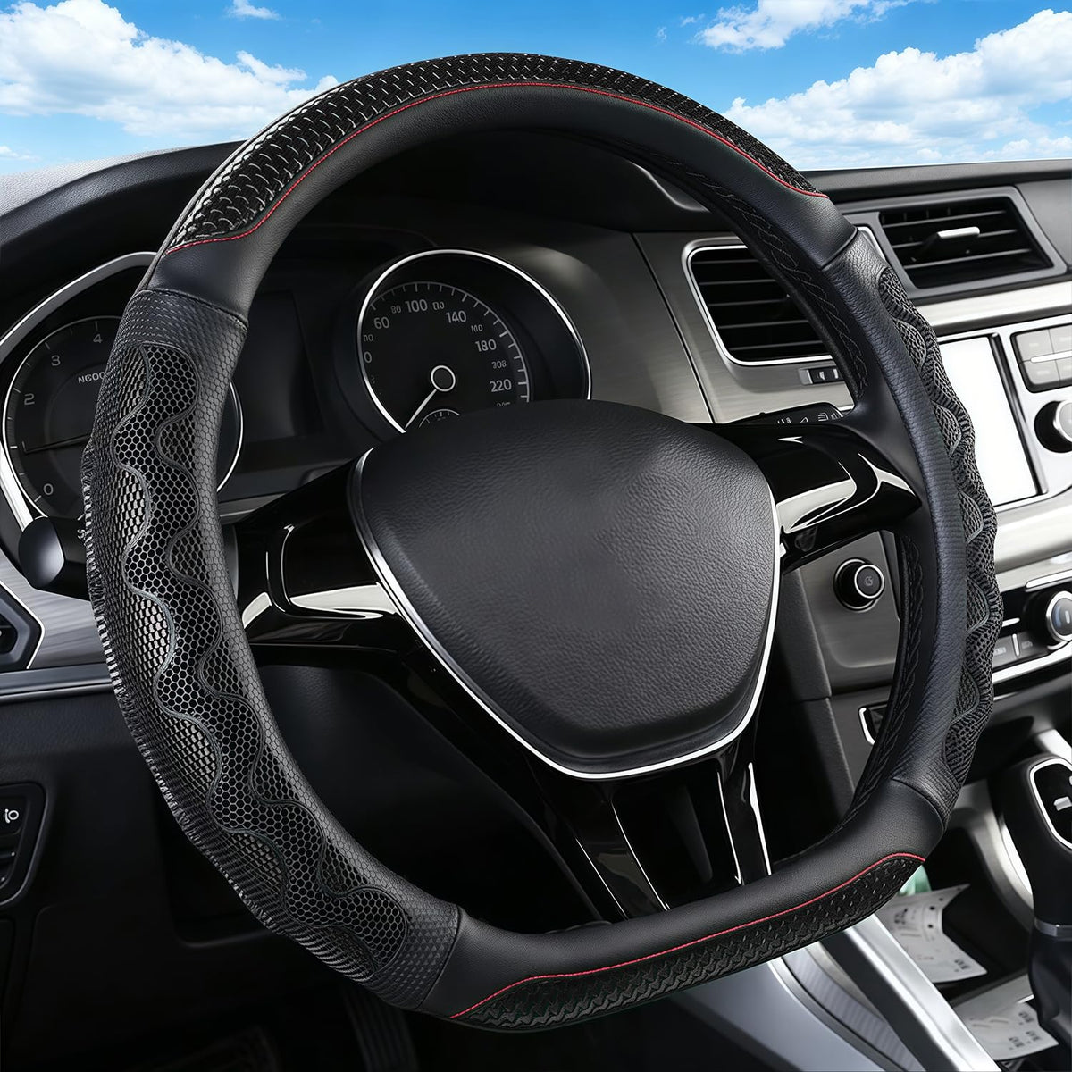D-Shaped Car Steering Wheel Cover with 3D Honeycomb Anti-Slip - Product Imagery
