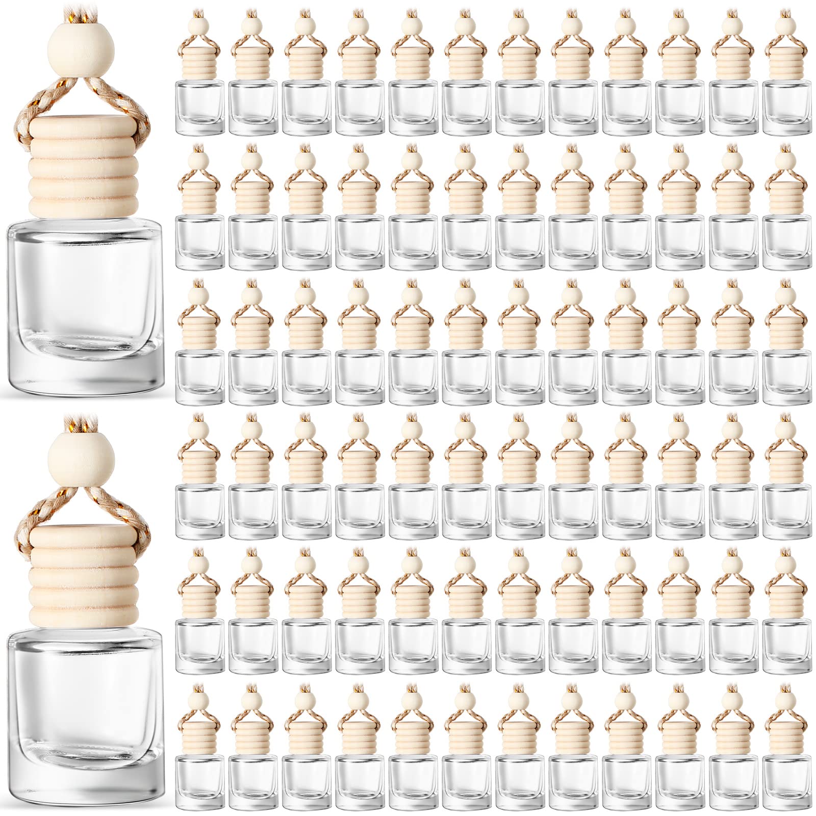 BBTO 100 Pcs Car Diffuser Bottles Empty Bulk with Wood Cap, - Product Imagery