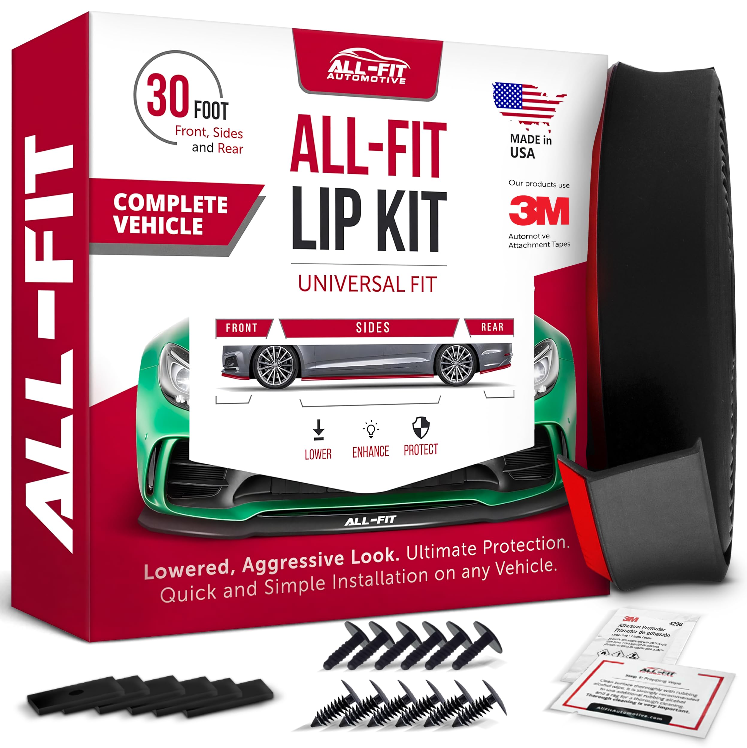 All-Fit Complete Lip Kit for Bumper & Side Skirt (1.5”W x 30’L, - Product Imagery