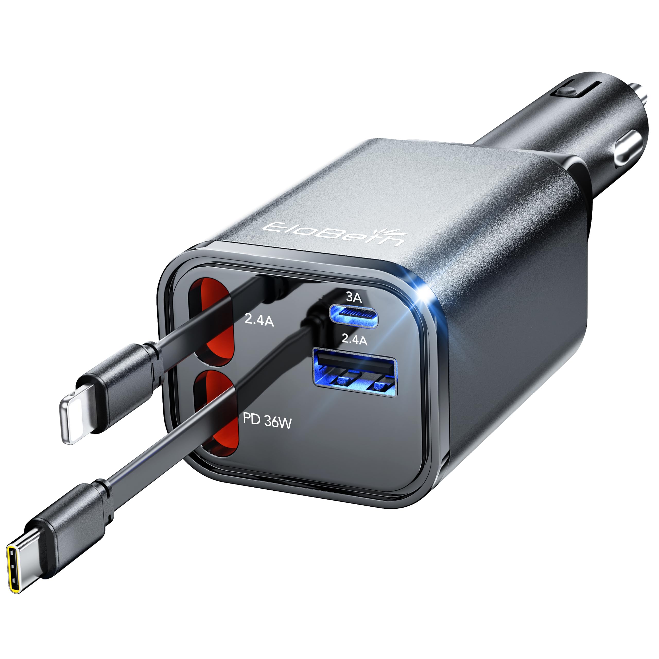 Retractable Car Charger,75W Car Phone Charger USB C Fast Charge - Product Imagery