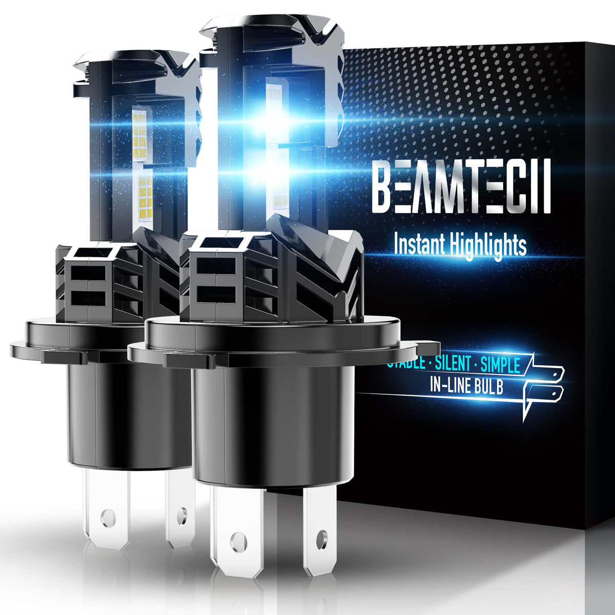 BEAMTECH H4 Bulb, Fanless In Line 9003 Light, 6500K Xenon White, - Product Imagery