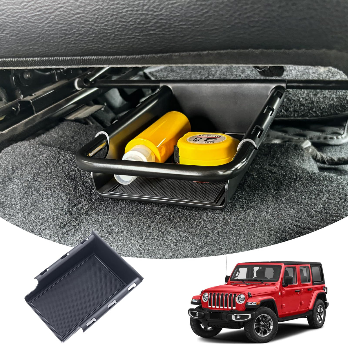 Front Under Seat Tray Compatible with 2018-2026 Jeep Wrangler & - Product Imagery