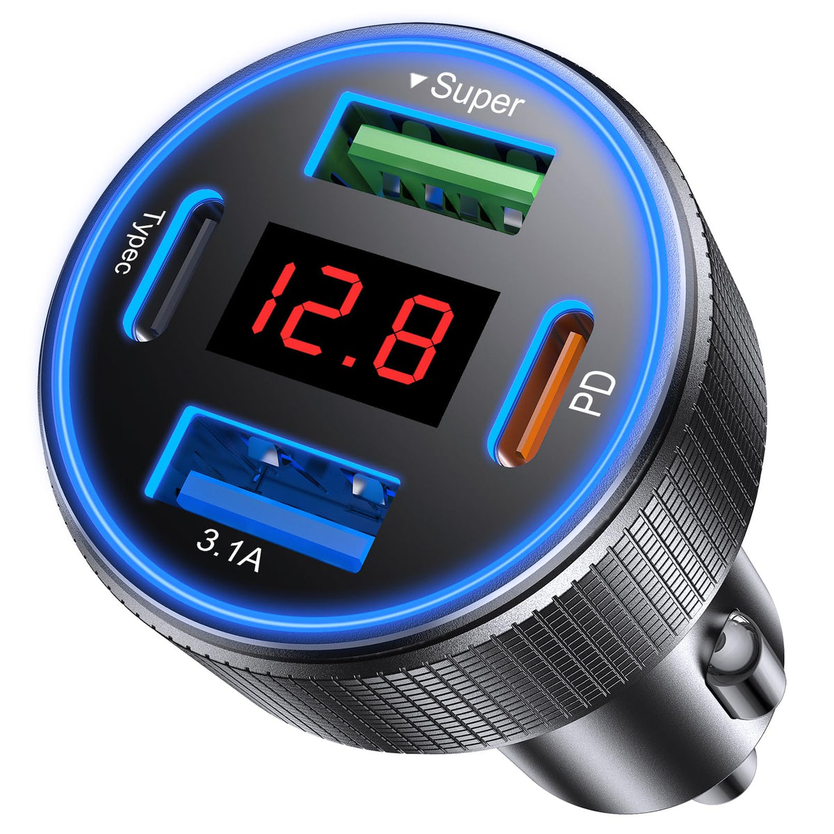 Car Charger USB C Fast Charge, 4 Port 78W Metal Car Phone - Product Imagery
