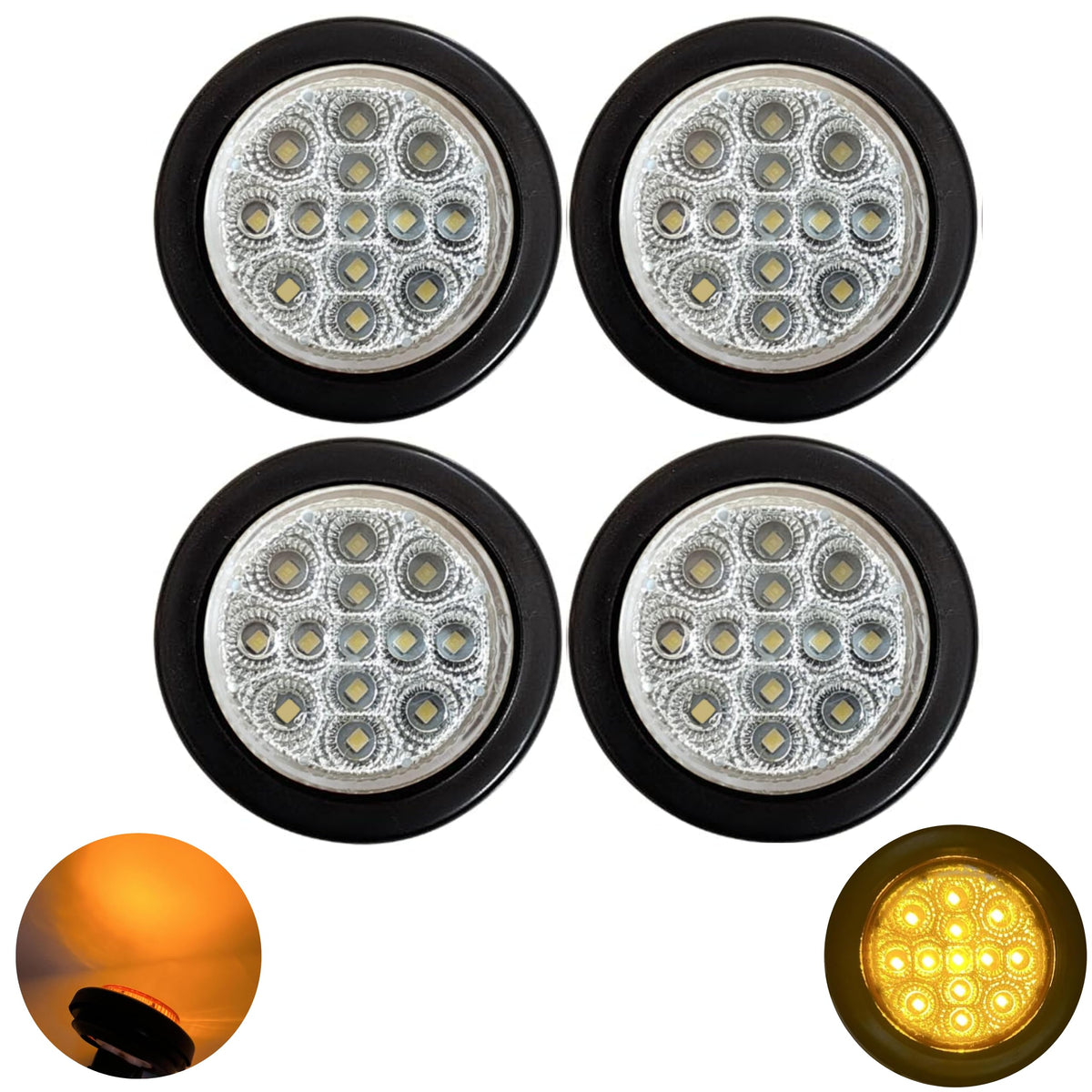 All Star Truck Parts 4 PC 2" Round Amber 13 LED Light Side - Product Imagery