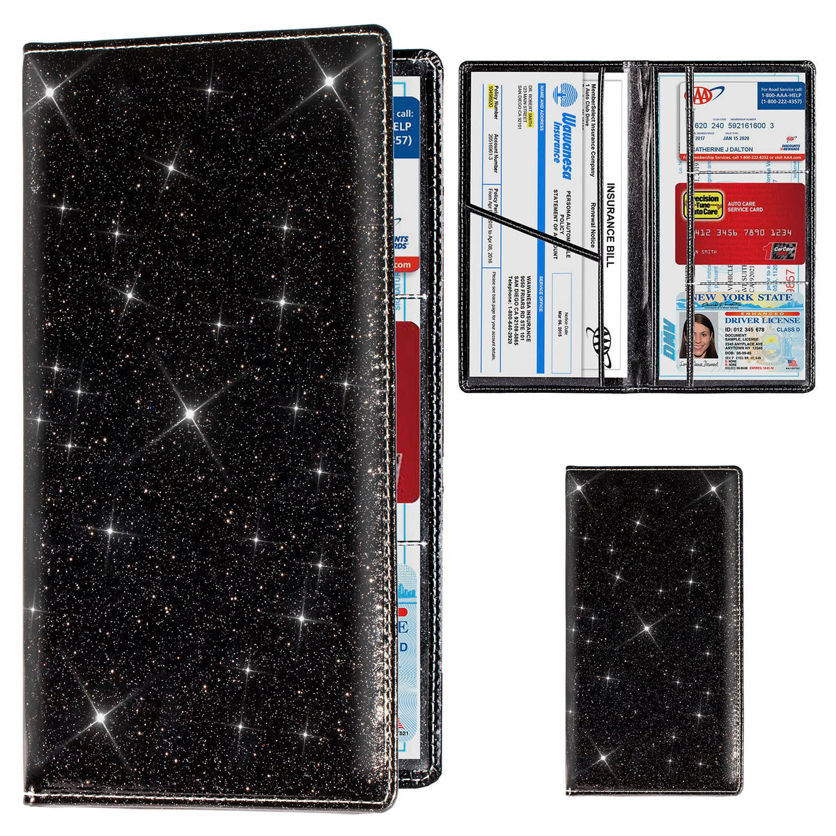TOURSUIT Car Registration & Insurance Card Holder, Glitter Black - Product Imagery