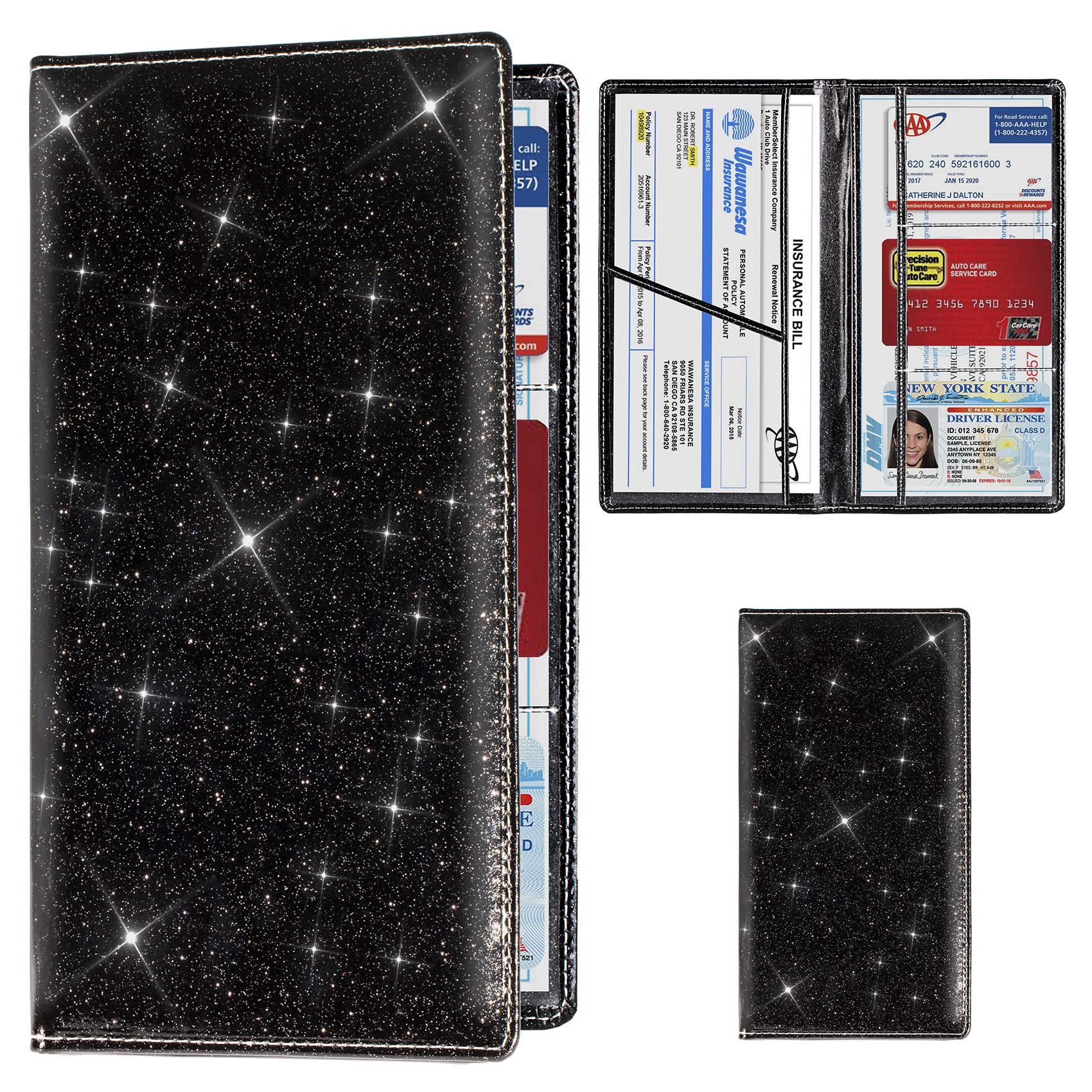 TOURSUIT Car Registration & Insurance Card Holder, Glitter Black - Product Imagery