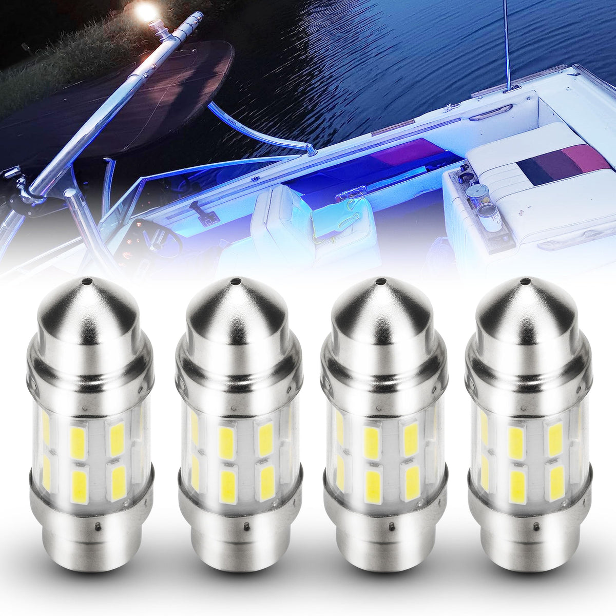 31mm Festoon Marine LED Boat Navigation Light Bulb Cool White, 4 - Product Imagery