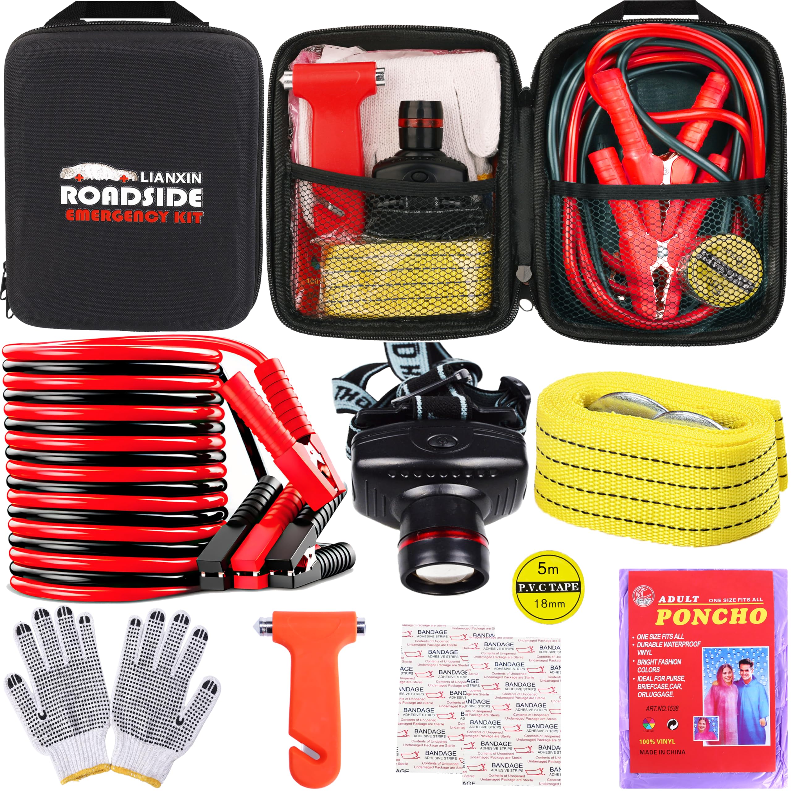 LIANXIN Car Roadside Emergency Kit,with Jumper Cables Car Safety - Product Imagery