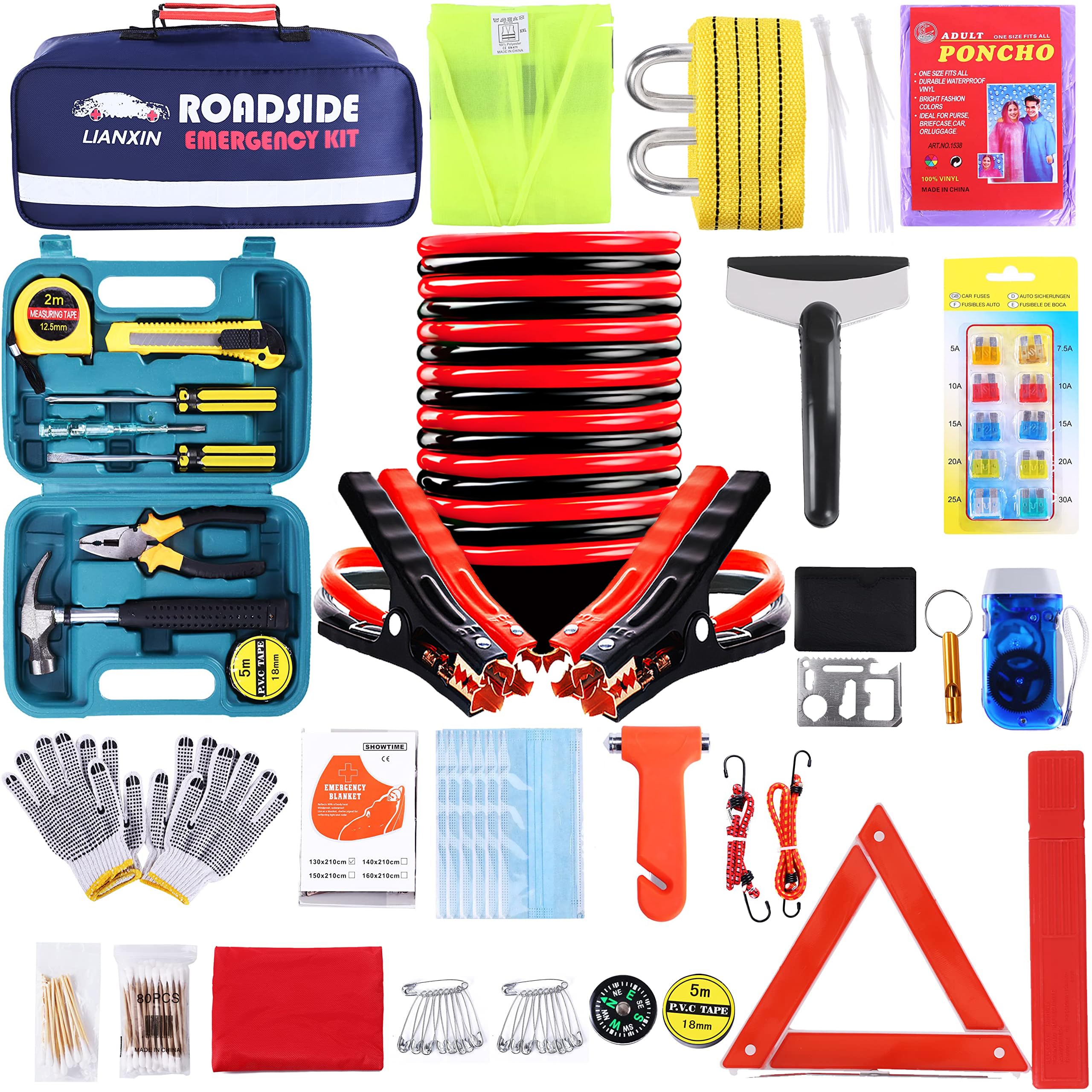 142 PCS Emergency Roadside Kit for Car ,Safety Car Kit with - Product Imagery